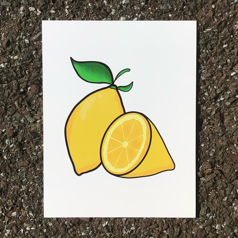 8x10 hand drawn lemon print. Printed on high quality paper
